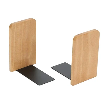 

Wooden Bookends Nature Coating Desktop Decorative Bookshelves Office Supplies(Beech Wood)
