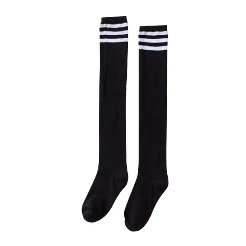 Japanese School Girl Socks Fashion 3 Stripes JK School Uniforms Accessories Teenagers Over Knee High Tight Uniform Socks Black