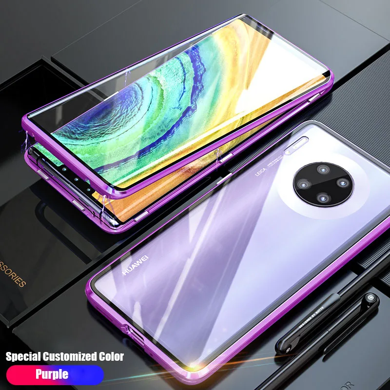 Purple Магнитный чехол с двойным стеклом для huawei P30 20 mate 30 20 10 Pro P30 Lite Honor 20i 20 Nova 3 3i 5 закаленное стекло 360 Полное покрытие - Цвет: Purple