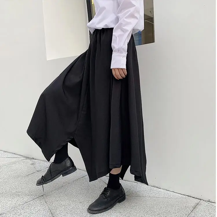 Новая мода шоу для мужчин женщин повседневная юбка брюки мужские свободные широкие брюки шаровары япония Харадзюку улица кимоно брюки