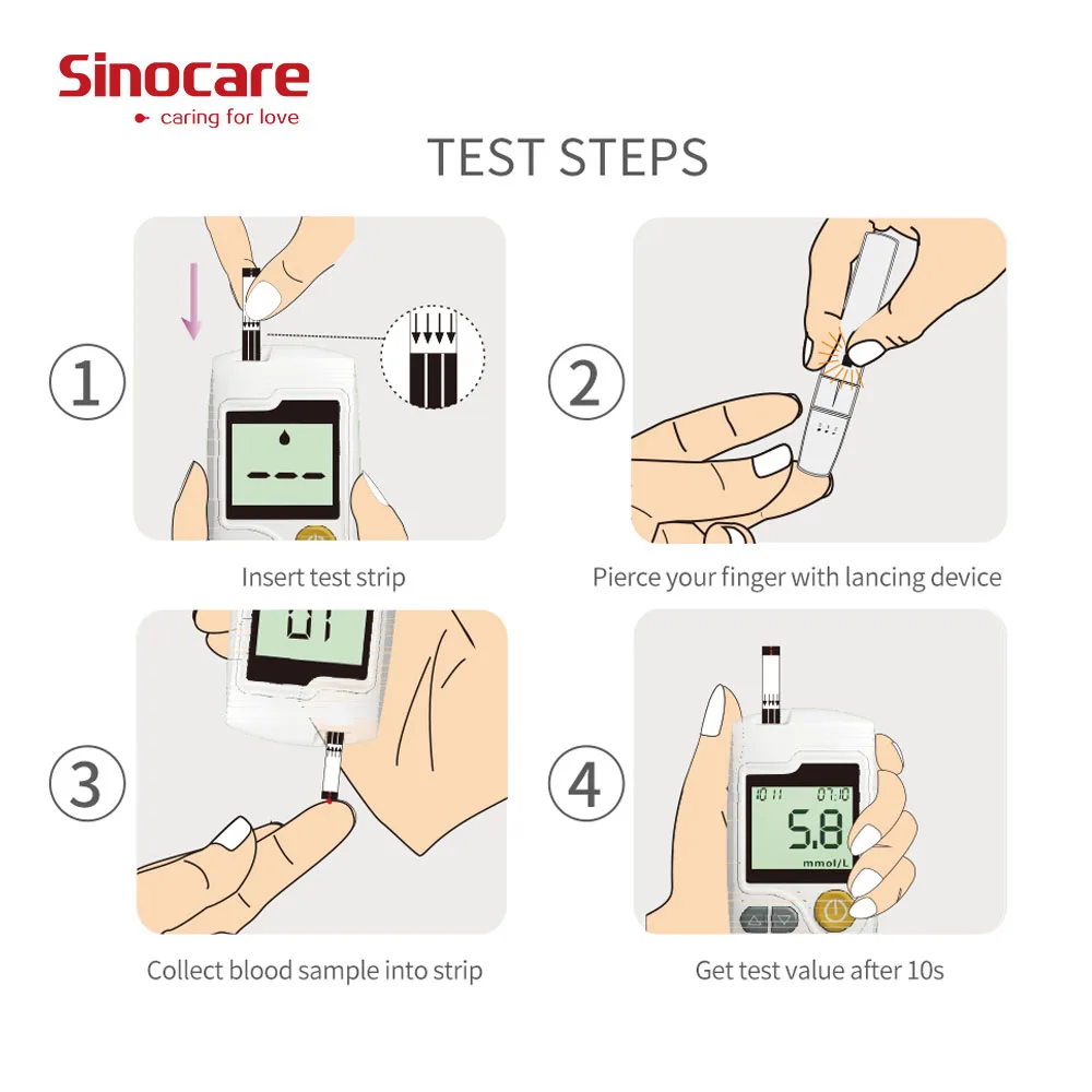 Sinocare тест на диабет набор глюкометр измеритель сахара полоски диабетические продукты для 50 100 тест-полоски и Ланцеты