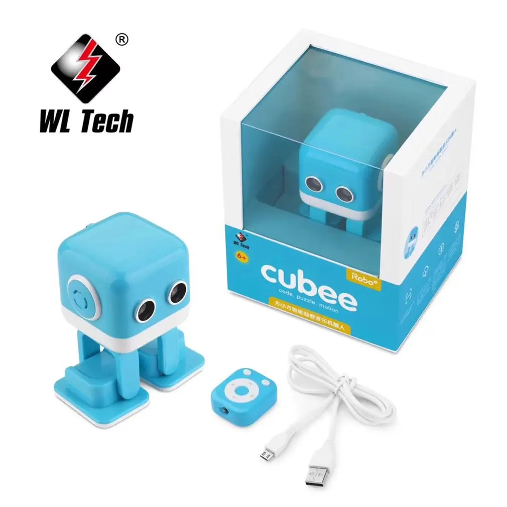 WLtoys Cubee F9 Интеллектуальный мини-робот, ходячая музыка, танцевальный свет, детская игрушка, программирование, приложение, дистанционное управление, препятствия, робот для танцев avei - Цвет: Синий