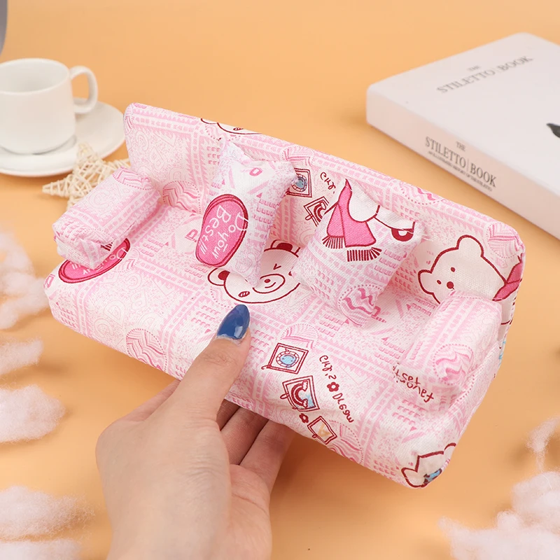1Set = 3pcs Dollhouse Small Floral Fabric Sofa Set Furniture With 2 Pillow Doll Accessories 20cm * 7.5cm * 9cm 6