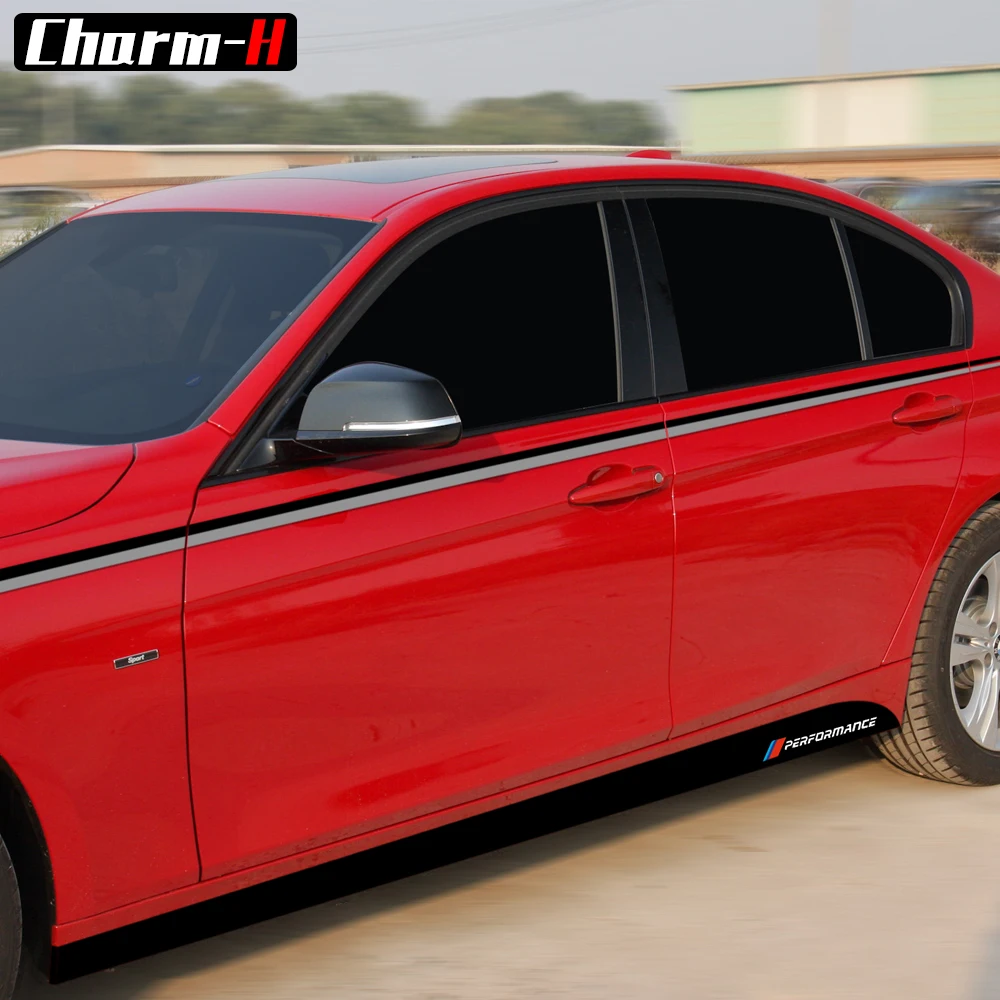 Car Styling M Performance Side Stripes Black Silver Vinyl Decals Side Skirt Stickers Kit for BMW F30 F31 3 Series Accessories
