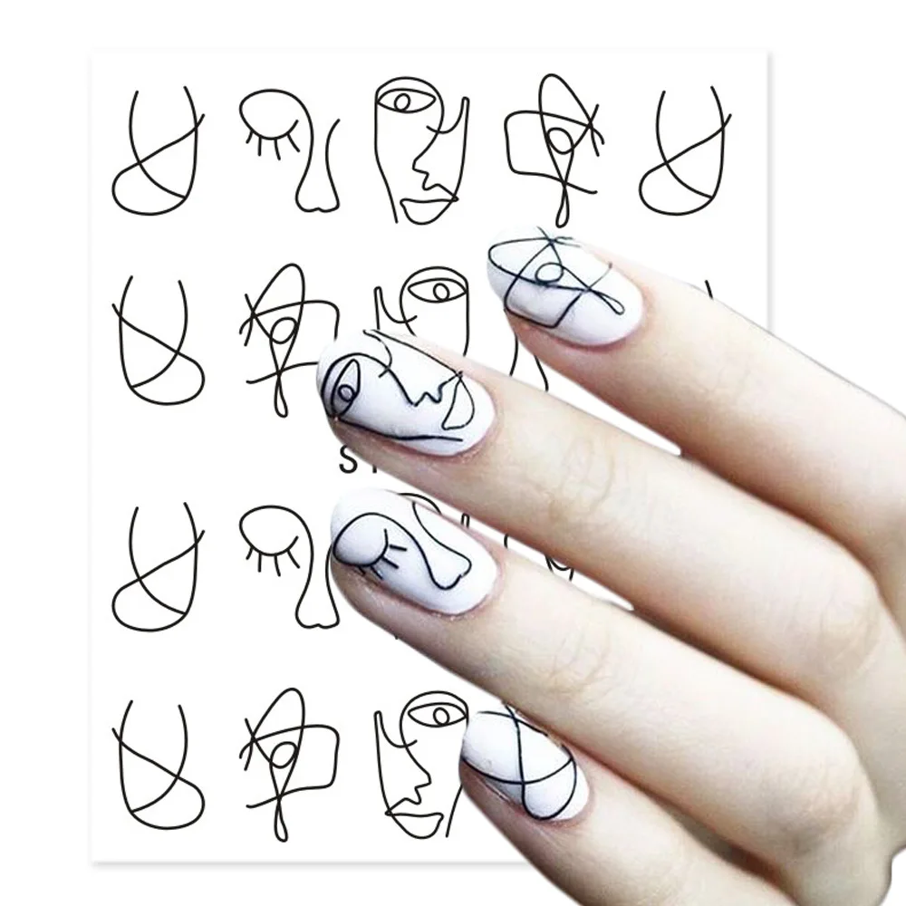 Наклейки для ногтей с водяными знаками/абстрактное искусство наклейки для ногтей с водой черные простые DIY наклейки для маникюра