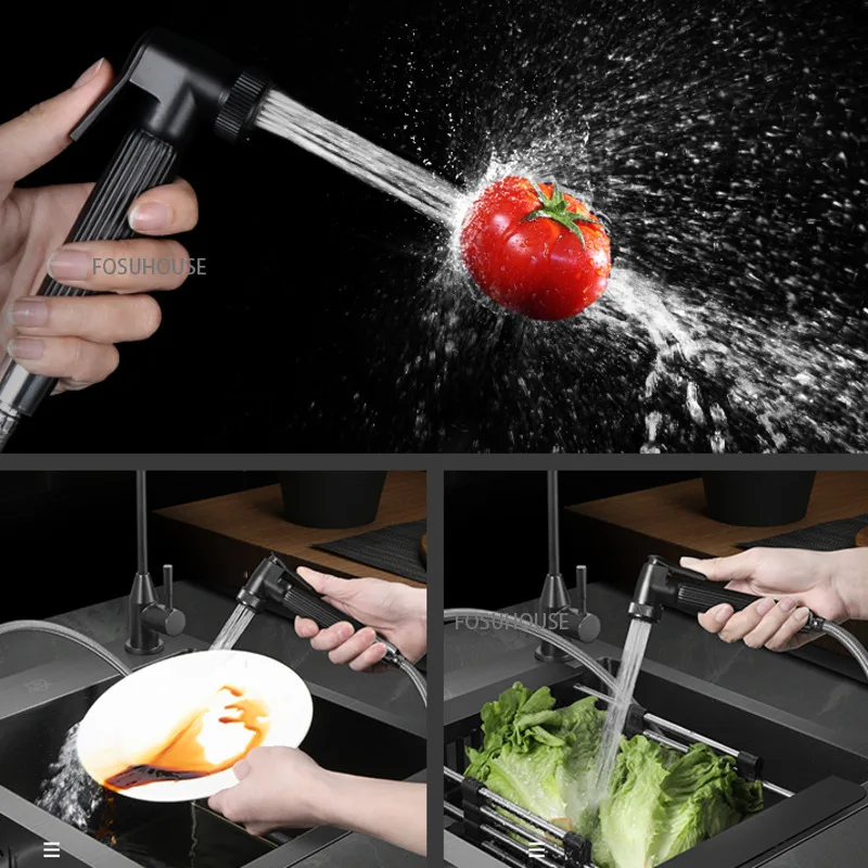 German Black Kitchen Sink Double Nano Kitchen 304 Stainless Steel Sink Home Improvement Wash Basin Accessories