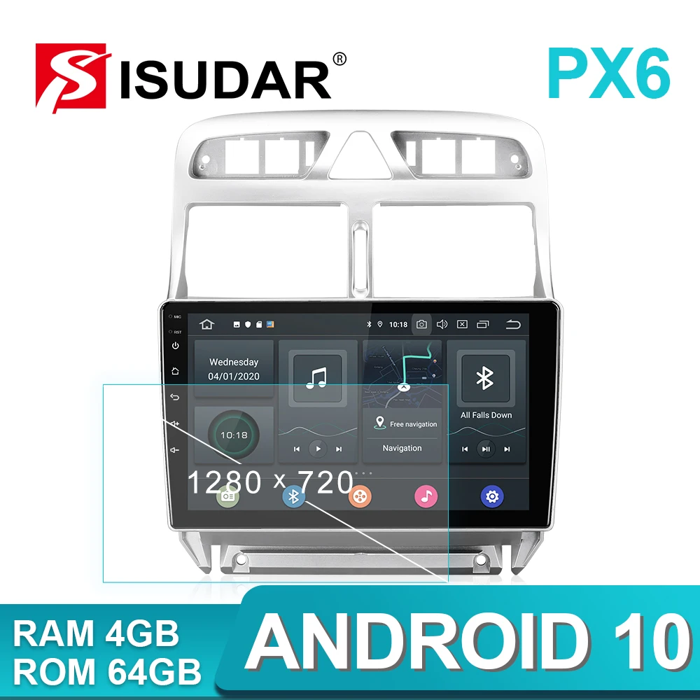 

ISUDAR PX6 Android 10 1 Din Car Radio For Peugeot 307 2002-2013 Autoradio Multimedia GPS Video Player Hexa Core RAM 4GB ROM 64GB