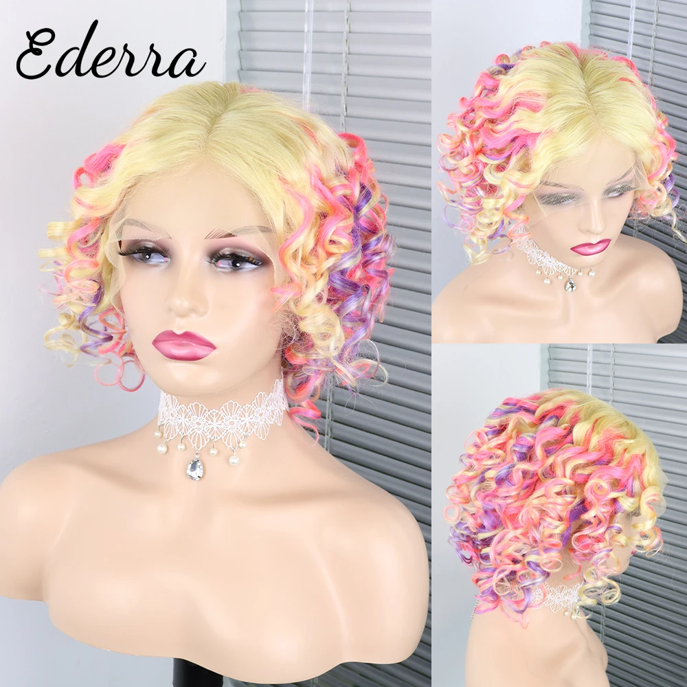 

Orange Ombre Pink Curly Wig Remy 13*4 Lace Front Wig Glueless 12 Inch Short Bob Wig Cosplay Wigs For Black Women Chrismas Wig