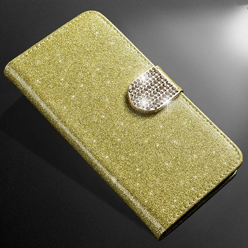 Для huawei Y5 Y6 Y9 Prime Pro Honor 8X 8C 7X 7C с сияющими блестками кожаный флип-чехол для телефона чехол - Цвет: Gold diamond