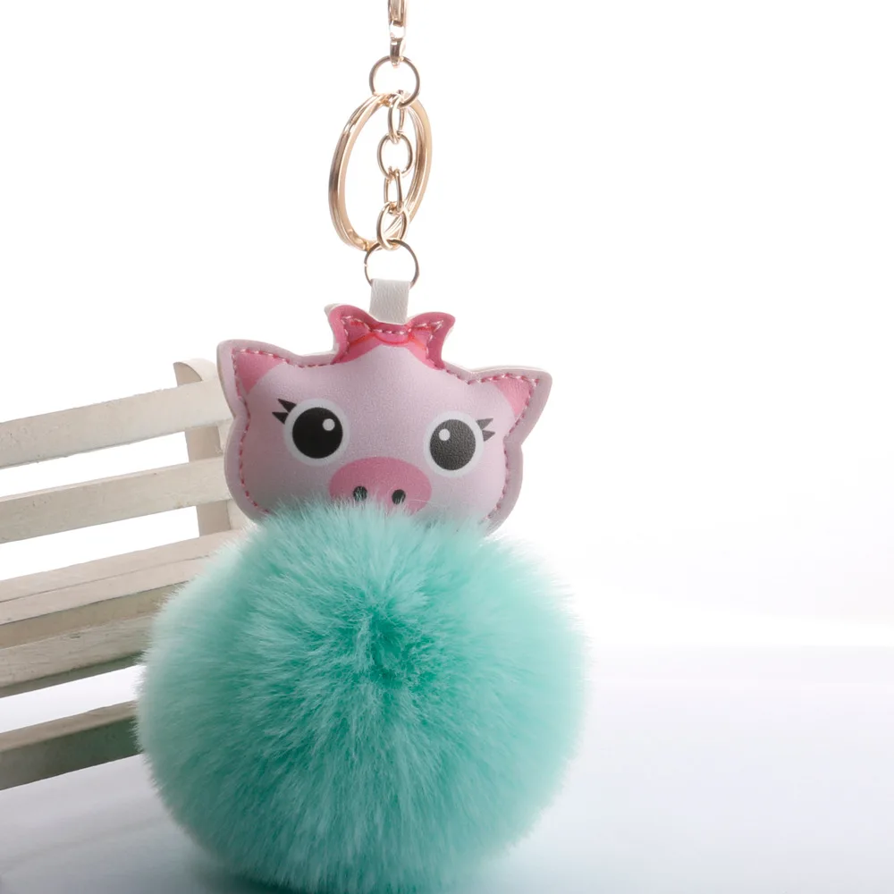 Милый мини-копилка Pom-ключ "Помпон" Кольцо стиль год Fate Piggy пушистый шар кулон творческие подарки оптом