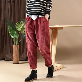 

Vintage Women's Pants Loose Tight Waist Casual Harem Pants Cordury Korean Elastic Waist Trousers Women A888Z40