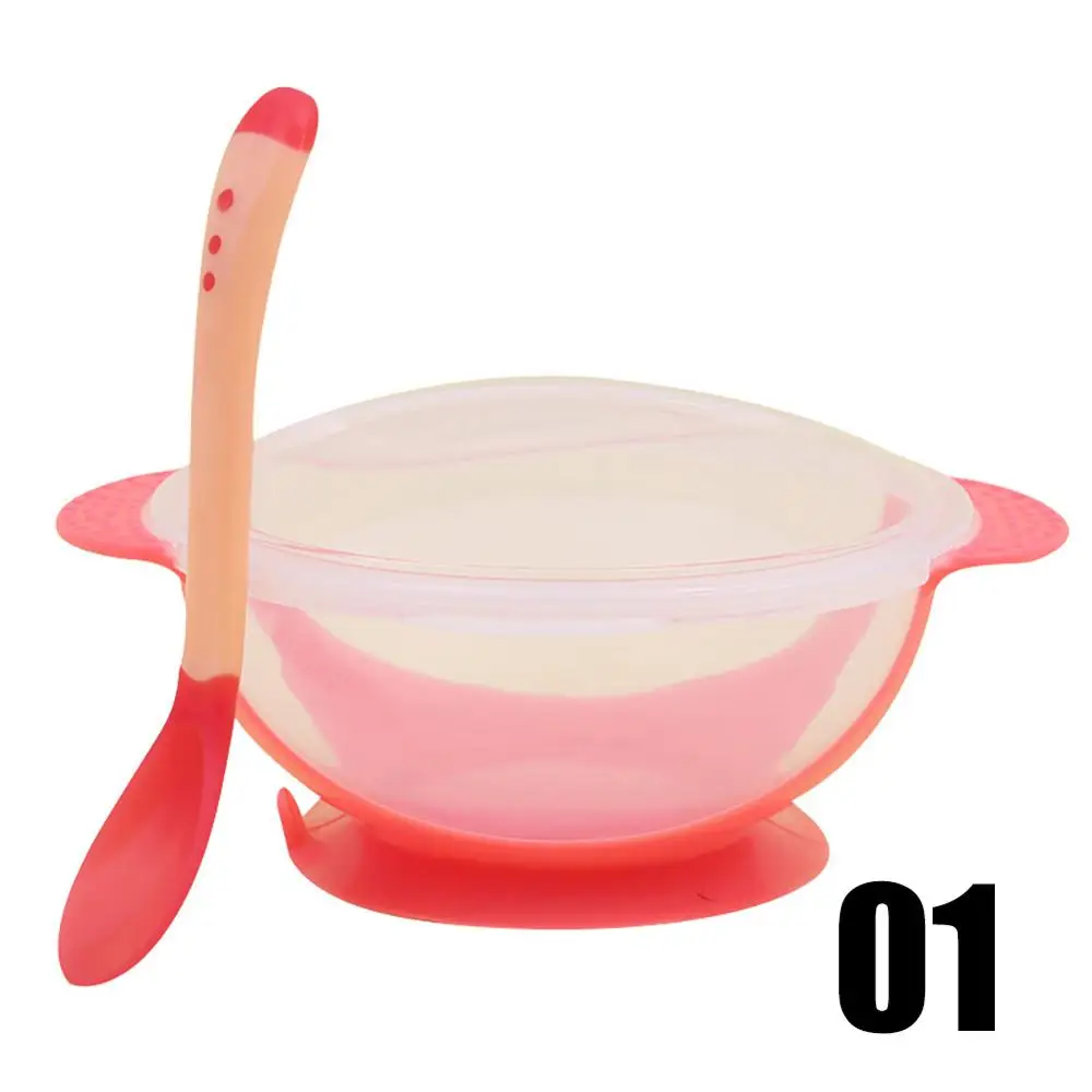 Розовый 3Pcs/set Baby Learning Dishes With Suction Cup Kids Safety Dinnerware Set Assist Bowl Temperature Sensing Spoon Fork Tableware - Цвет: Розовый
