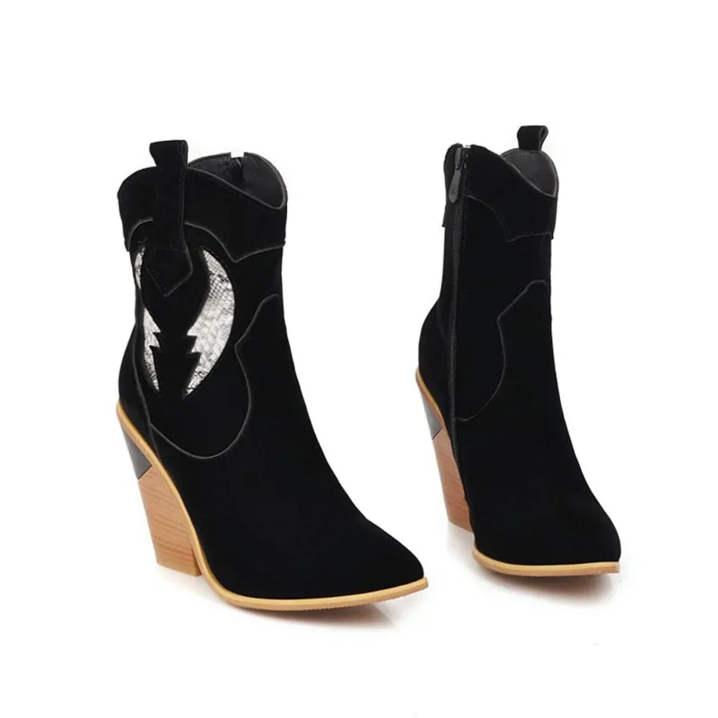 Г. Зимние модные ботинки на высоком каблуке с острым носком женские Ботинки martin в европейском и американском стиле, большие размеры