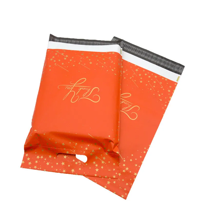 100Pcs 손잡이와 플라스틱 택배 가방 레드/옐로우 폴 리 메일러 감사합니다 토트 백 셀프 씰링 배송 봉투 25.5x33cm