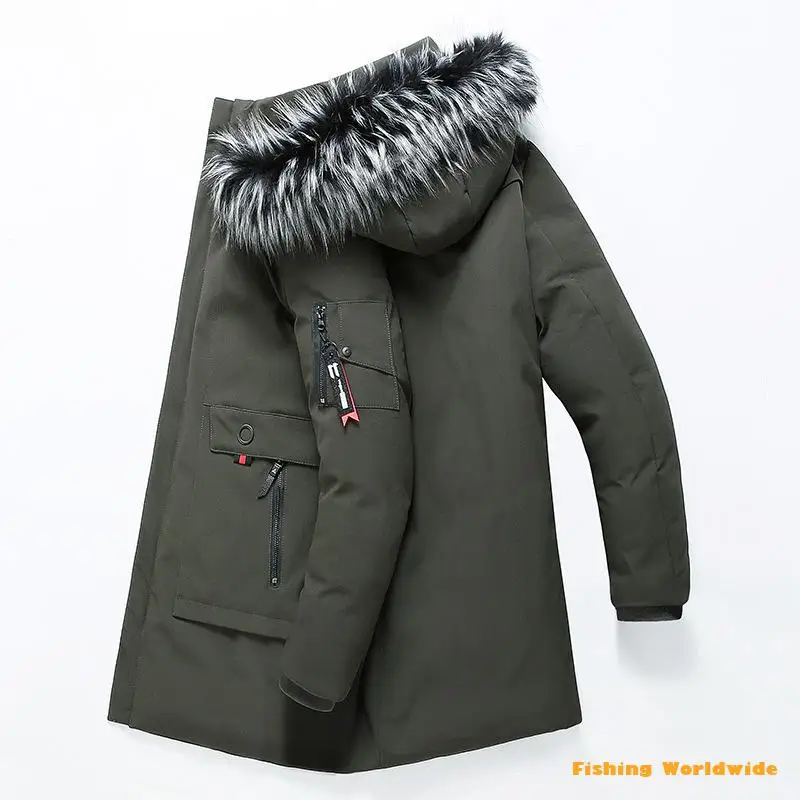 Зимняя мужская куртка для рыбалки DAIWA, толстое теплое пальто, уличная длинная одежда с капюшоном для рыбалки, меховой воротник, Водонепроницаемая Стеганая куртка