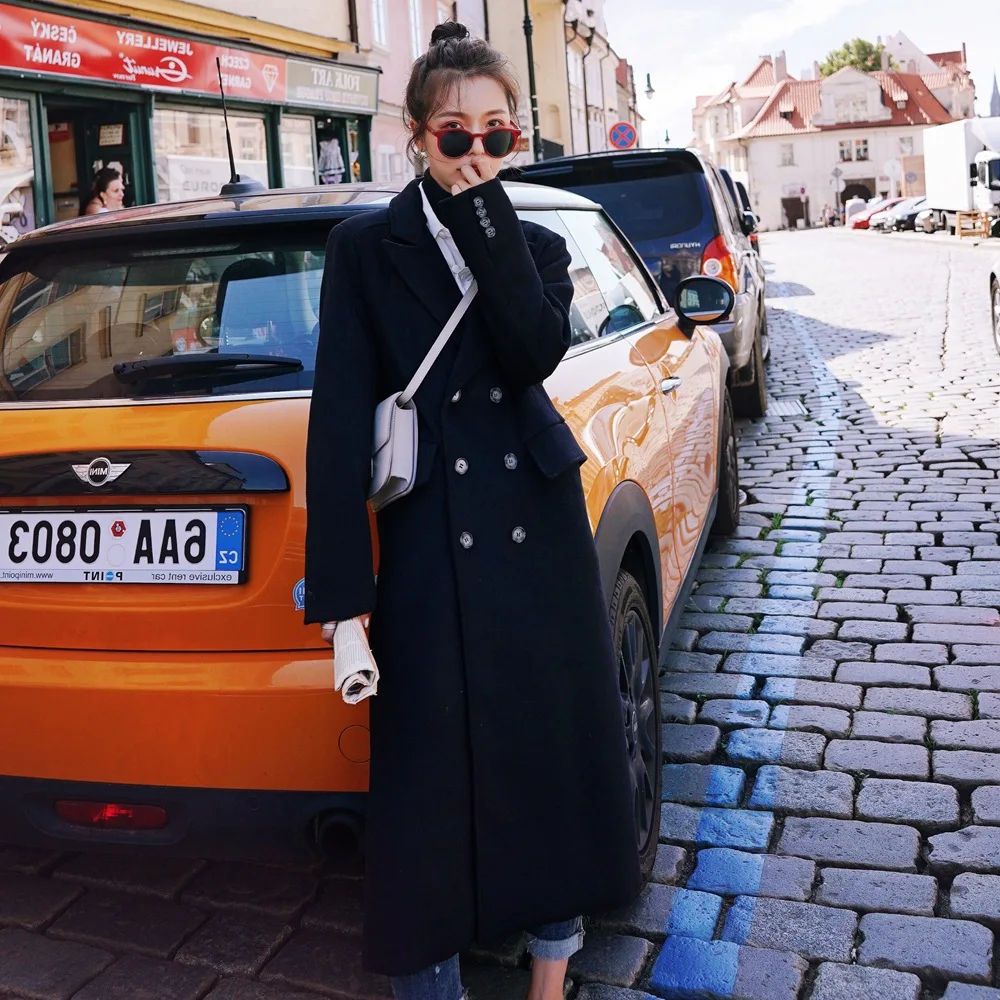 

Photo Shoot Handsome Woolen Jacket 2019 Autumn And Winter New Style Fashionable WOMEN'S Dress Retro British Style Double Breaste