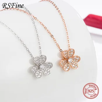 

925 Sterling Silver Clover Necklace original button inlaid with three petals flower Mori clavicle chain