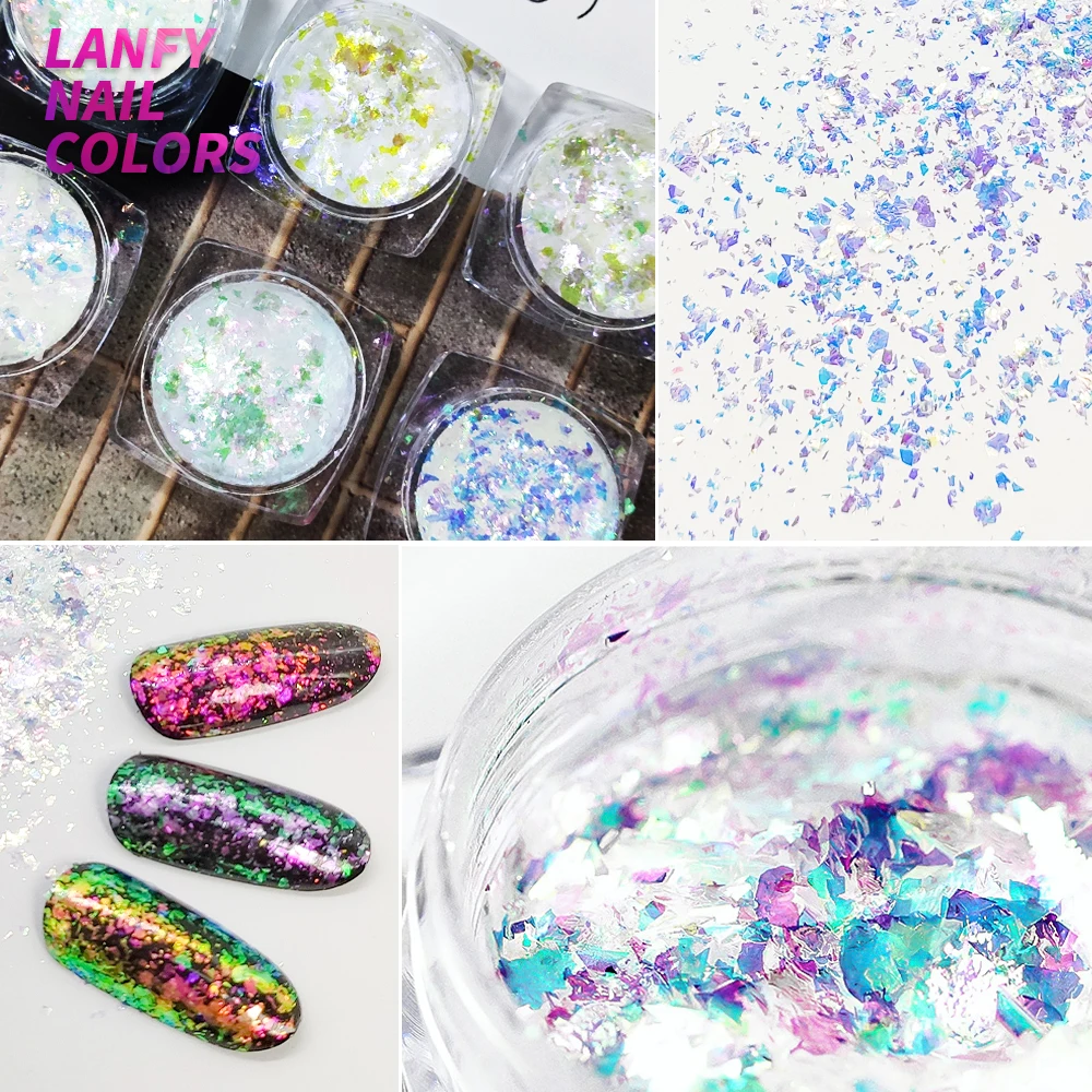 1Box Magic Starry sky Mirror Effects Holographic Chameleon Transparent Rainbow Nail Art Flake Pigment Powder Nail Art Powder