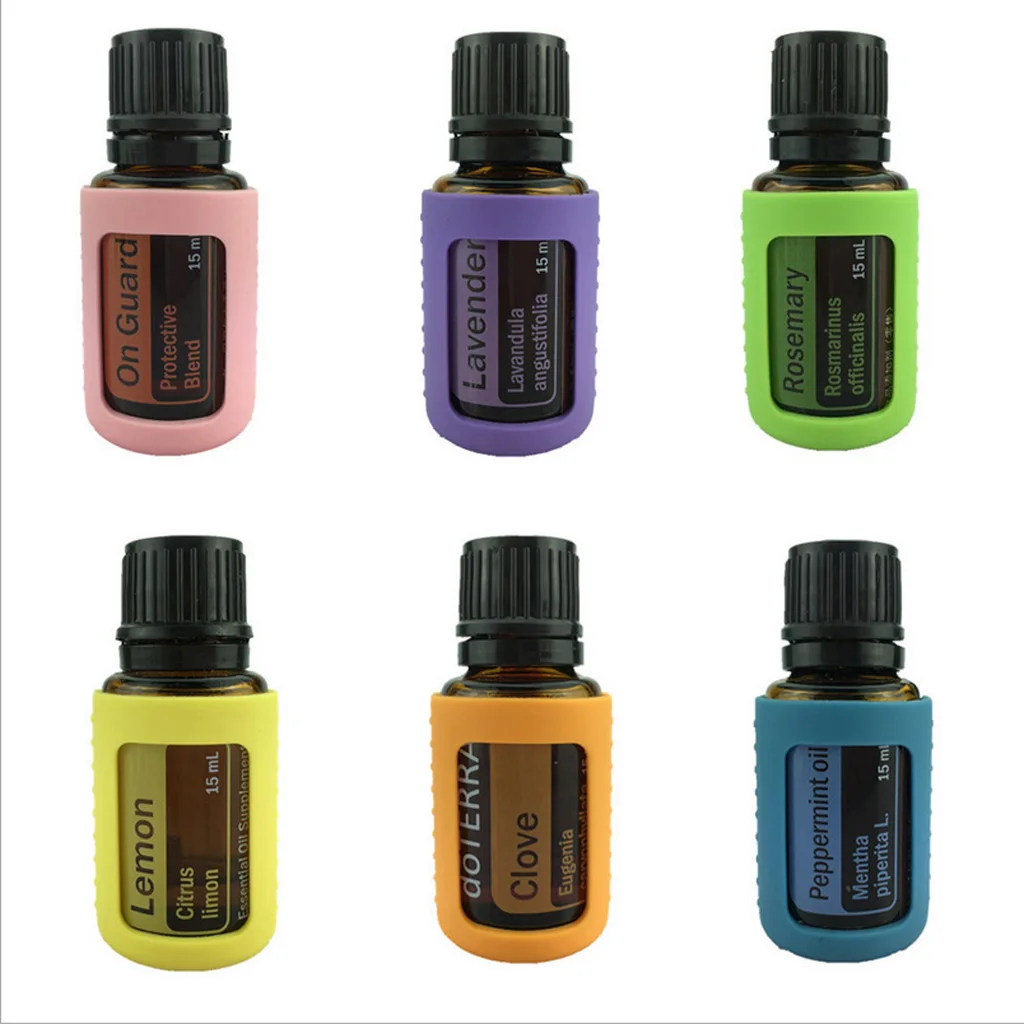 6pcs Silicone 15ml Roller Bottle Holder Sleeve Essential Oil Carry Keychain Keyring Pouch for Backpack Bag Home Travel Outdoor