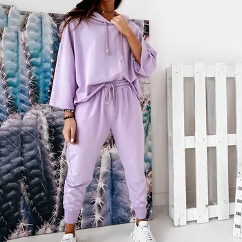 

Casual Solid Sportswear Women's Running Outfits Hoodied Home Loose Sports Tracksuits Fashion Leisure Streetwear Suit 2020 Autumn