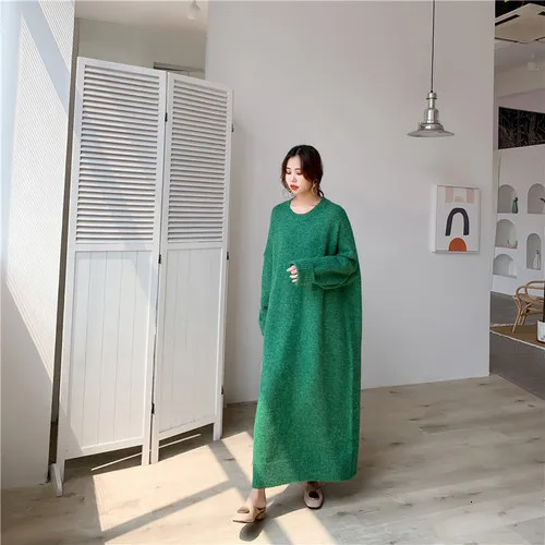green Большие размеры, толстые длинные пуловеры, свитер для женщин,, осенние и зимние новые европейские женские свитера, одноцветные Y304 - Цвет: green