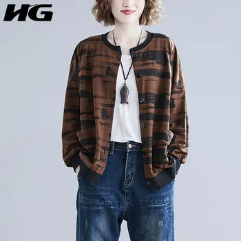 

HG Vintage Print Coat Loose Plus Size Jacket Women Long Sleeve Women Clothes 2019 Autumn New Top Women Leisure Jackets ZYQ1876