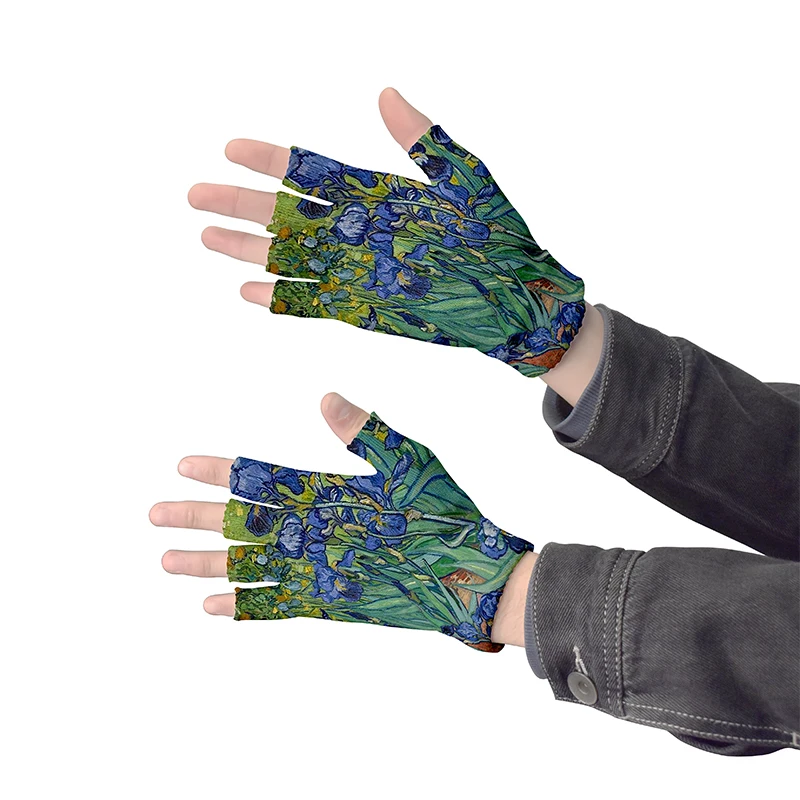 Van Gogh Oil Painting Half Finger Gloves Warm Women Knitted Fingerless Gloves Work Sports Non-Slip Sunflower Starry Night Gloves