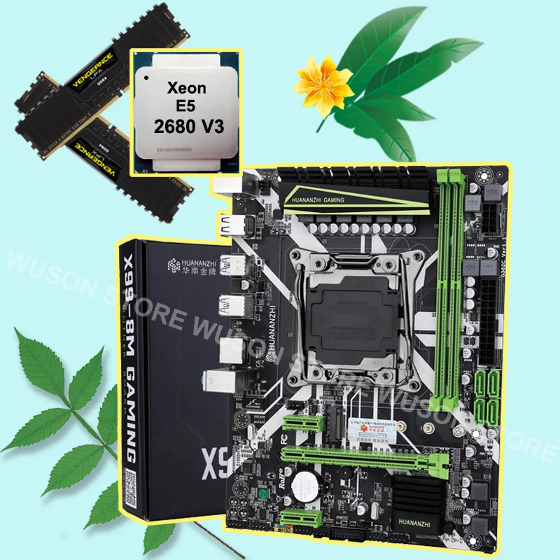 HUANANZHI X99 LGA2011-3 материнская плата комплект со скидкой материнская плата с M.2 NVMe Слот Процессор Xeon E5 2680 V3 ram 32G(2*16G) DDR4 2133