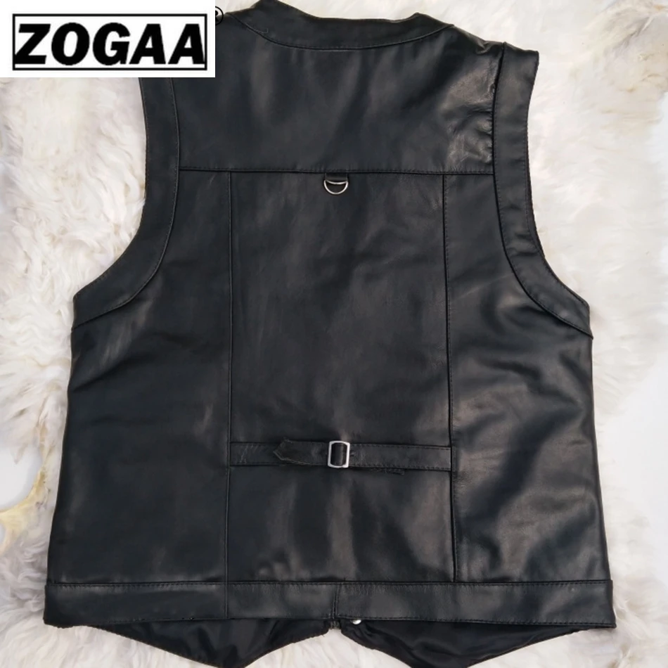 Multi Pocket Vest Men Black Photography Vests Genuine Leather Motorcycle Biker Waistcoat Male Autumn Sleeveless Jacket For Men