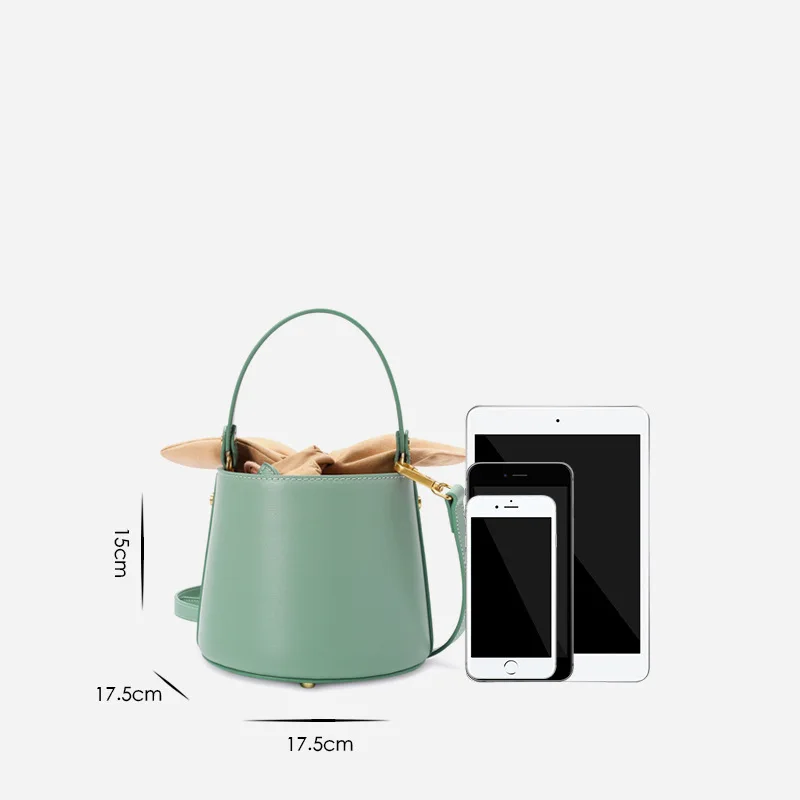 

Bag Women's 2019 New Style Korean-style Genuine Leather Bucket Bag Summer Light Color Versatile Hand Shoulder