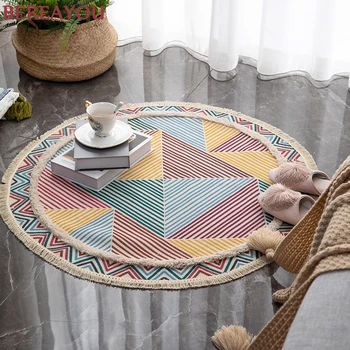 

Nordic Rugs and Carpets For Living room Kitchen Round Cotton Linen Rug Bedroom Luxury Floor Bedside Mat Non-slip vloerkleed