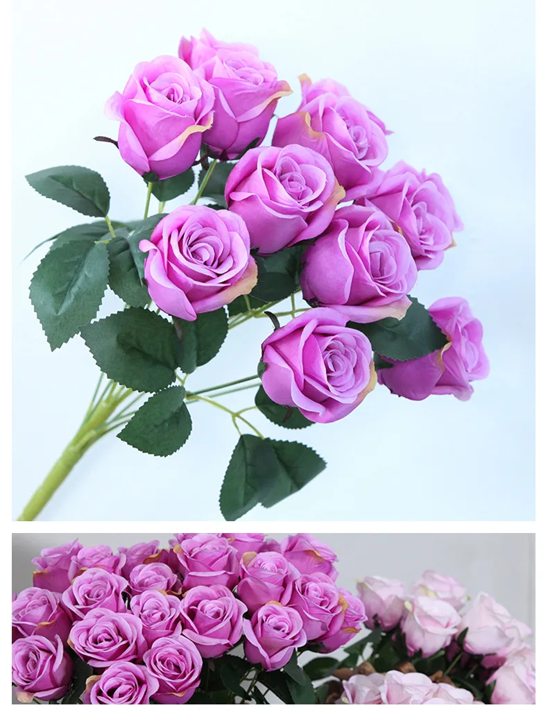 JAROWN 12 Heads Silk Roses Bride Holding Flowers Royal Blue Fake Rose Flowers Home Wedding Arch Table Decor Artificial Flower (53)