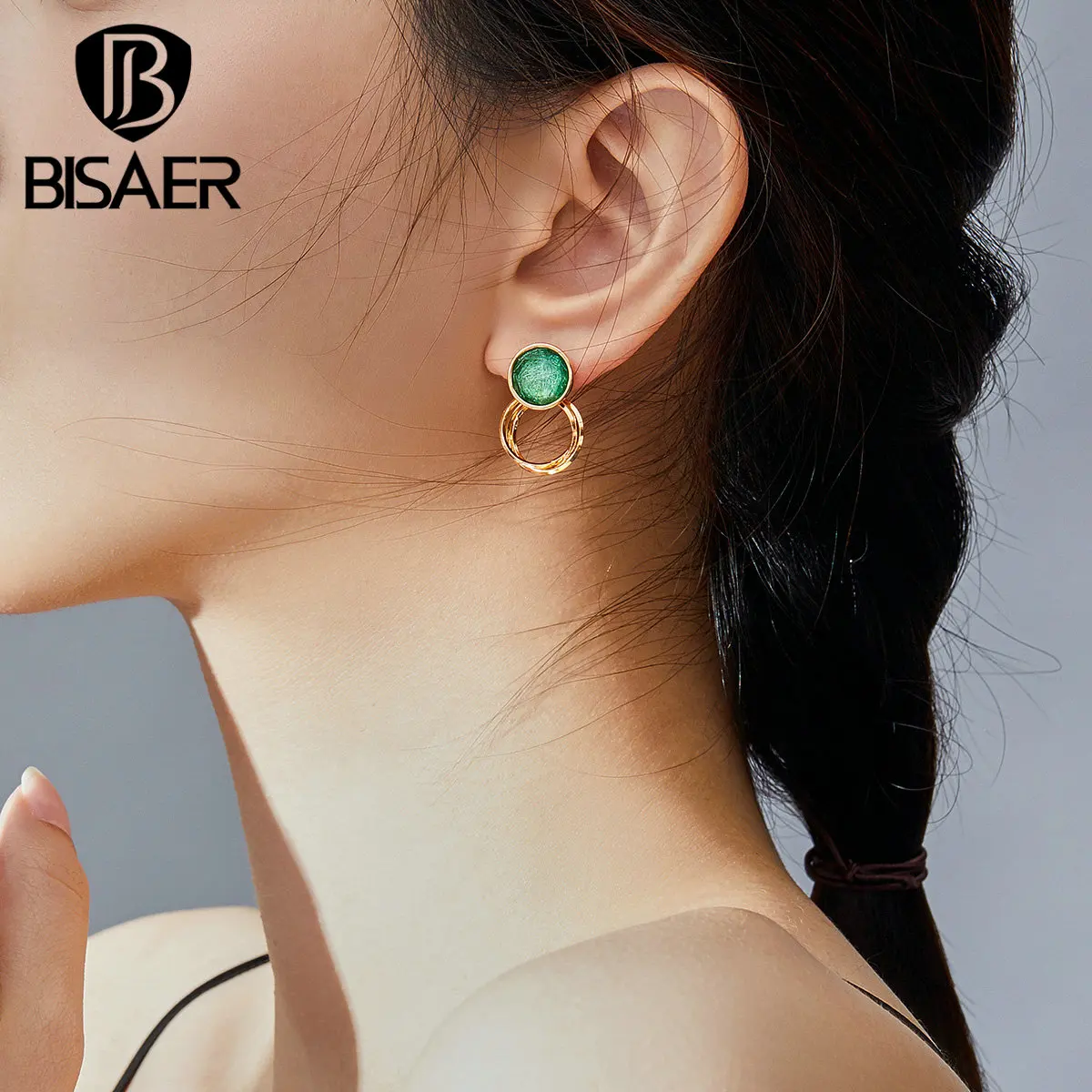 

Avocado Color Earrings BISAER Simple Styles Cheap Round Circle Shape Small Stud Earrings for Women Vintage Jewelry EGE057