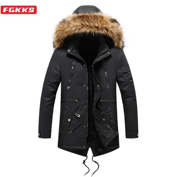 

FGKKS Winter Men Hooded Parkas Coats Men's Warm Thick Cotton Overcoat Fashion Casual Parkas Coat Male Brand Clothing