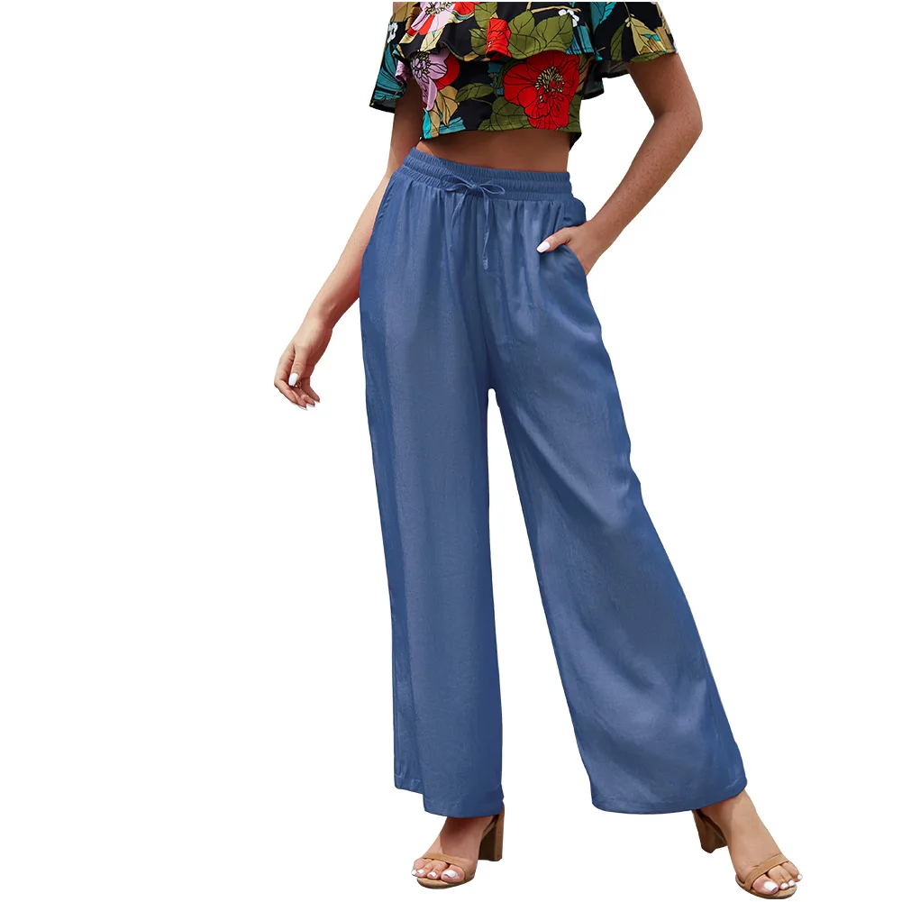 

women wide leg pants sweatpants loose trousers womens clothing plus size lace up Office Lady Loose Drawstring Solid Cross-pants