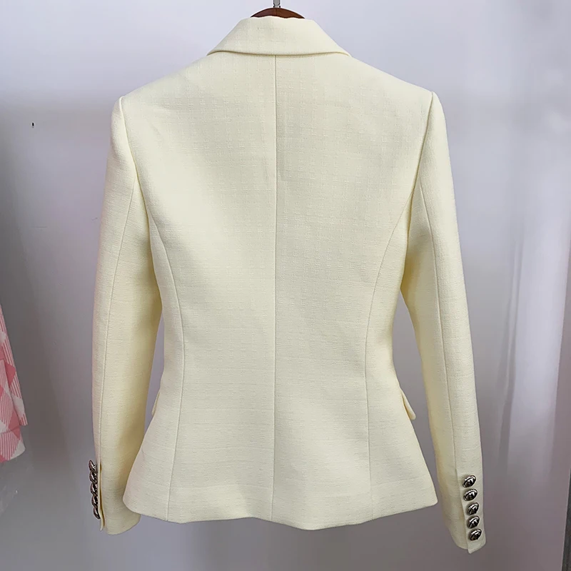 HIGH STREET Newest 2024 Classic Designer Blazer Women's Lion Buttons Double Breasted Slim Fit Textured Blazer Pastel yellow 2