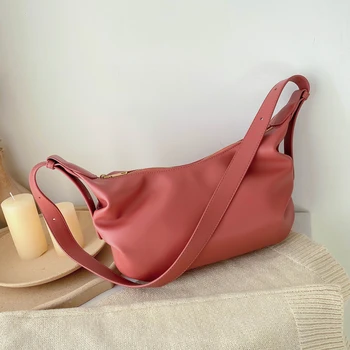 

Burminsa Summer Wide Strap Shoulder Bags Chic Design Hobos Purses Women Soft PU Leather Crossbody Bag 2020 Khaki Green Red Black