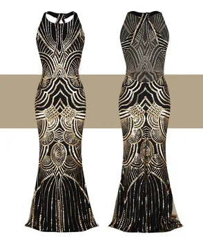 

Women 1920s Great Gatsby Dress Long 20s Flapper Dress Vintage O Neck Sleeveless Backless Maxi Party Dress for Prom Cocktail