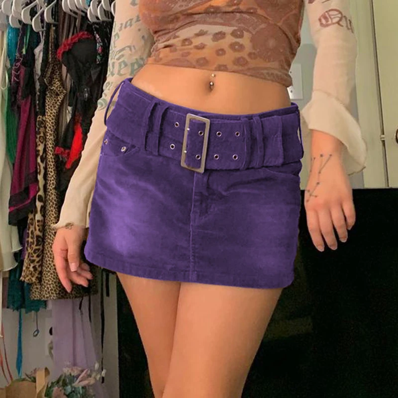 SUCHCUTE Vintage Corduroy Women's Mini Skirt With Sashes 2020 Streetwear E Girl Party 90s Outfits High Waist Short Skirts