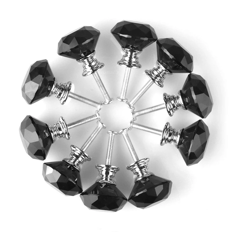 

Diamond Shape Crystal Glass 30mm Kitchen Cabinet Door Drawer Knob Cupboard Dresser Wardrobe Pull Handle with Screws, 10pcs door