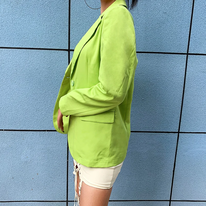 Женский блейзер оверсайз осеннее длинное пальто сексуальные простые яркие облегающие с длинными рукавами костюм Kendall модный авокадо зеленый Блейзер