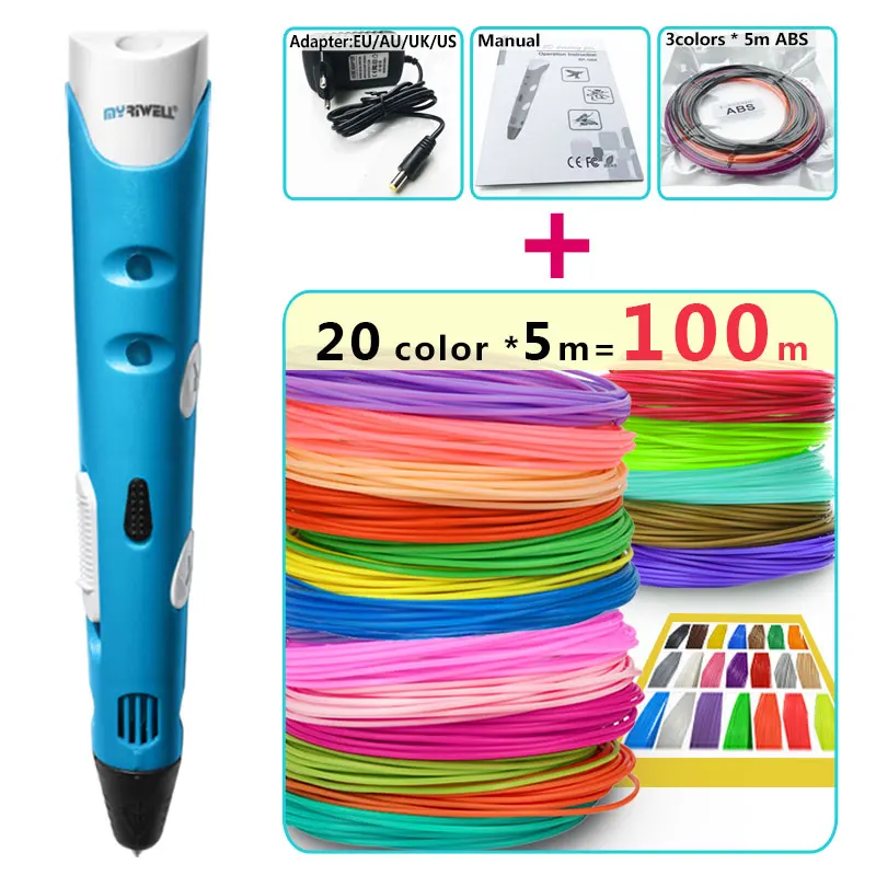 and 20 color 5m silk Myriwell 3d Ручка 3d ручки, 1,75 мм ABS/PLA нити, 3 d pen3d модель, лучший подарок для детей, 3d Рисунок pen-3d - Цвет: and 20 color 5m silk