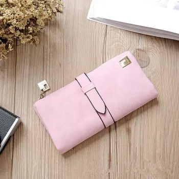 

Famous Brand Long Purse Two Fold Women Wallets Drawstring Nubuck Leather Zipper Suede Wallet Ladies carteira Feminina Clutch Bag