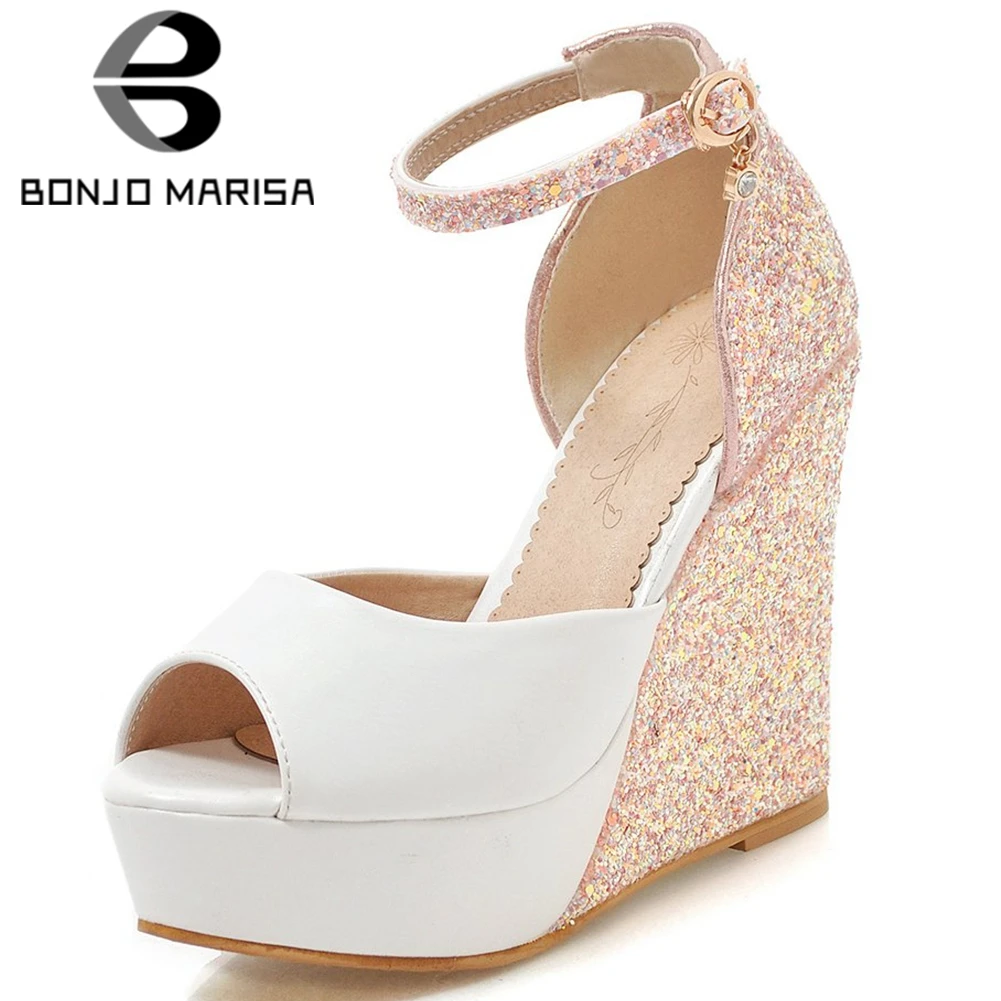 

BONJOMARISA Big Size 34-43 New Ladies Wedges High Heels Sandals Fashion Peep Toe Platform Sandals Women Party Ol Shoes Woman