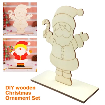 

4pcs/set Drawing Holiday Home Decor House Christmas Wooden Ornaments Xmas DIY Craft Desktop Children Gifts Festival Event Party
