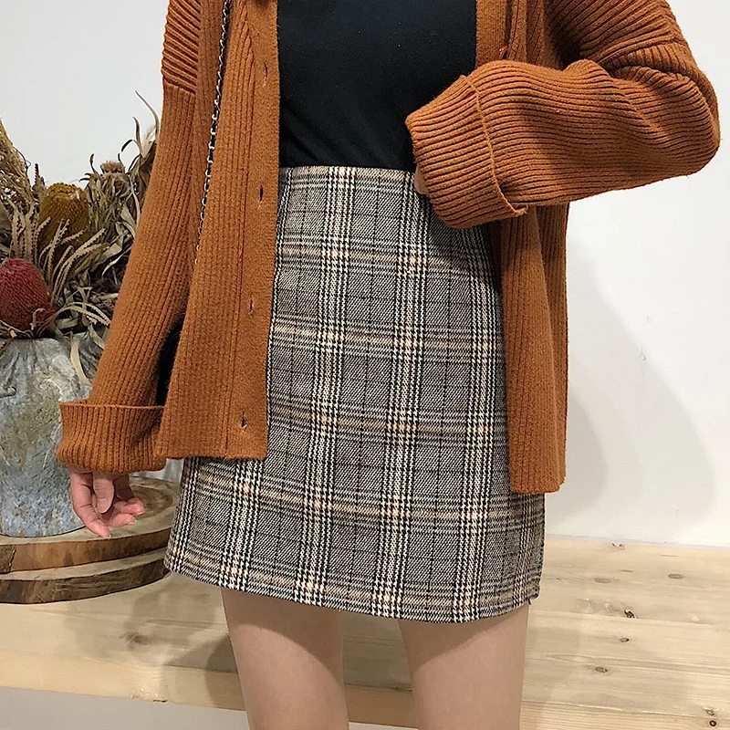 

College Style Skirt Autumn And Winter WOMEN'S Dress New Style Students Retro Pattern A- line Short Dress High-waisted Sheath One