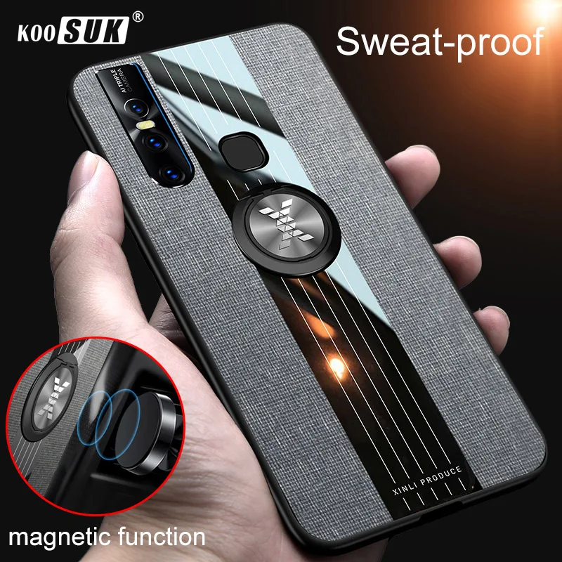 

VIVO S1 Phone Cover Koousk Cloth Case Finger Ring Car Metal Bracket With Soft Edge For VIVO S1 V15 Shockproof Hard Back Shell