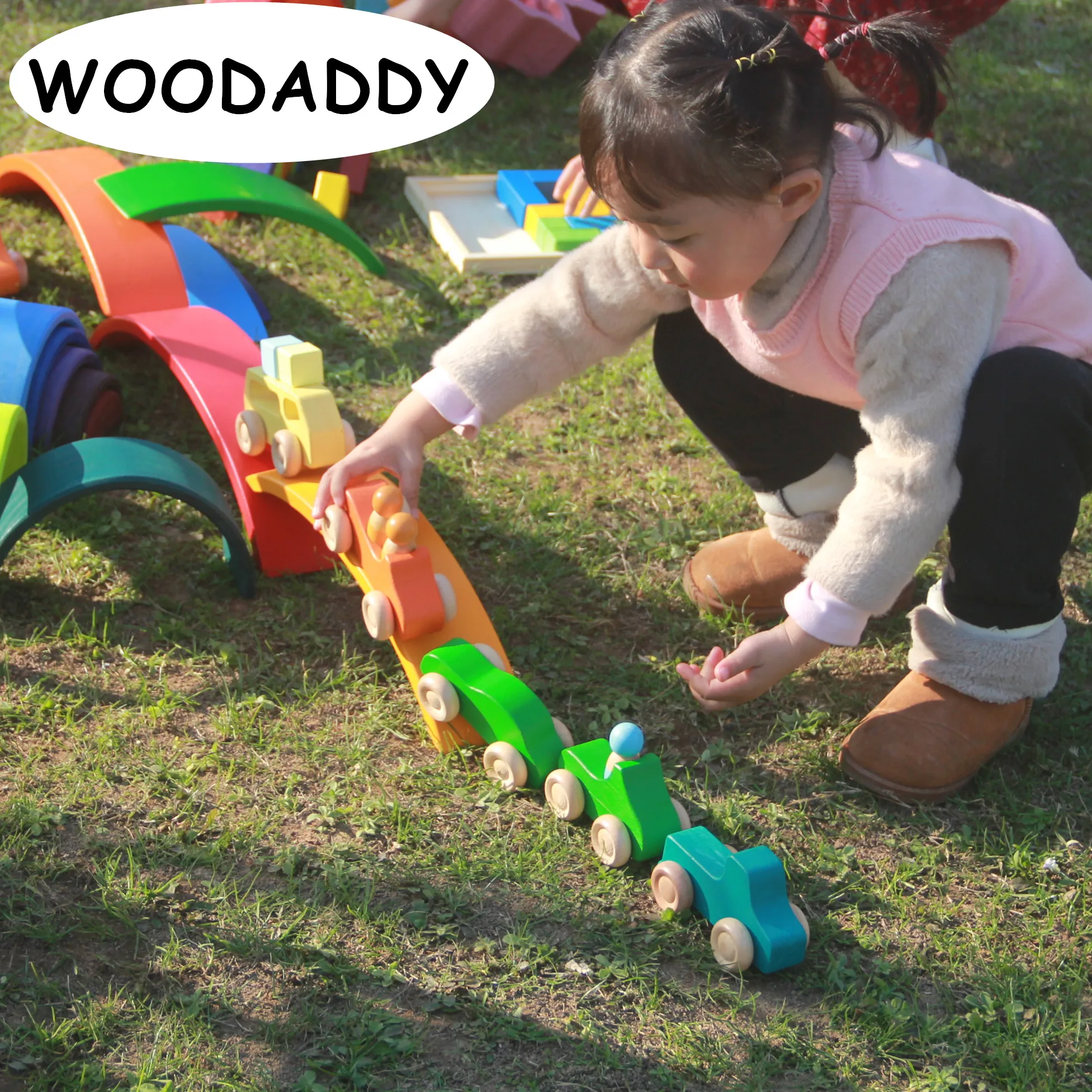 

New Arrival 7Pcs Cars Rainbow Building Blocks 6Pcs Bridge Set Stack High Children Educational Wooden Toys For Gift Teaching Aids