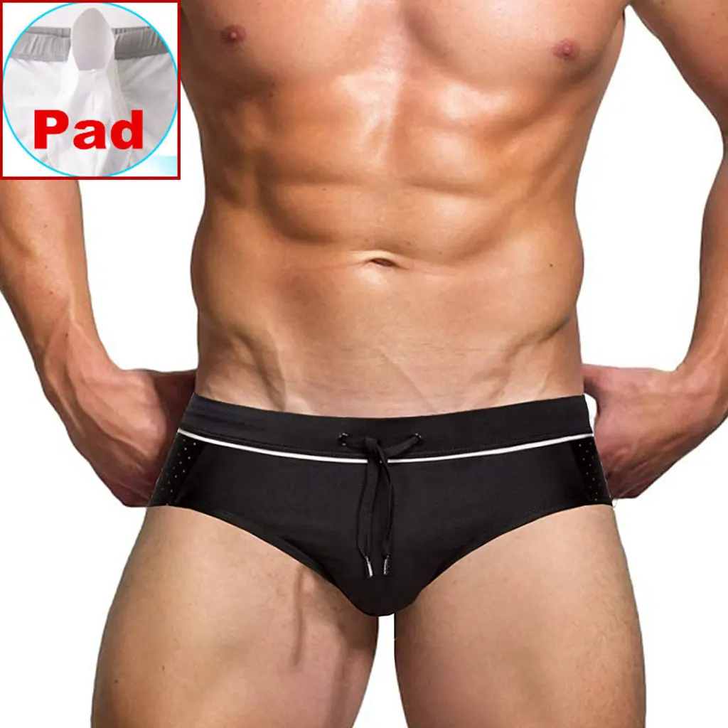 Swim Briefs Mens Bikini Surf-Shorts Push-Up-Pad Beach-Board Low-Rise Sexy Male Mesh