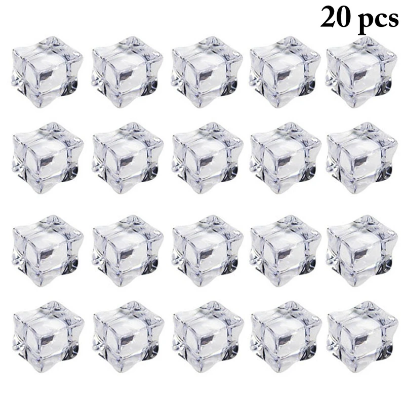 

20PCS Fake Ice Cube Clear Square Shape Acrylic Artificial Ice Cube Whisky Drink Display Photography Props Wedding Party Decor
